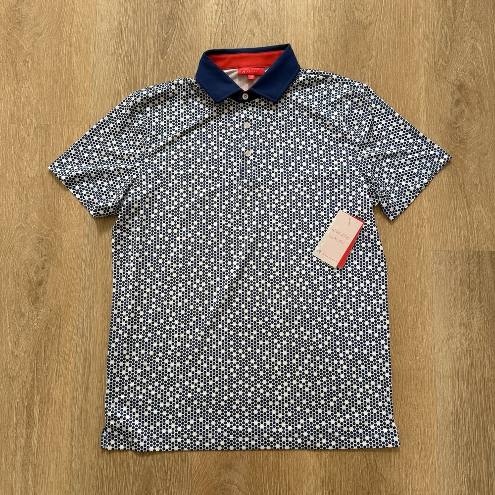 Redvanly‎ Polo Shirt Mens M Clyde Golf Lightweight Performance Stretch Polka Dot